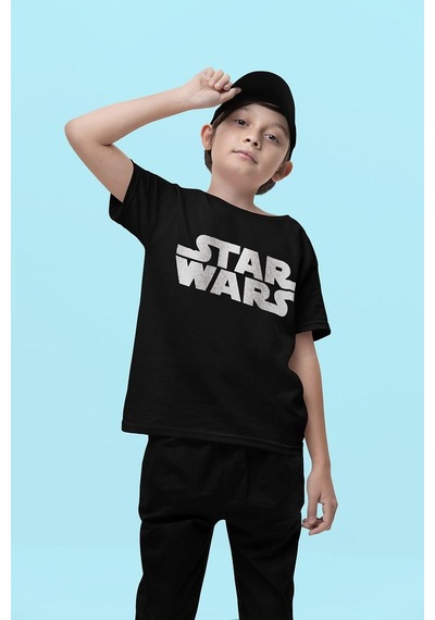 Sevbano Unisex Star Wars Baskılı Yıldız Savaşları Film Çocuk Tişört 1-12 Siyah