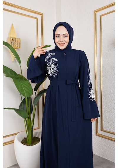Nevayla Moda İnci Detaylı Ferace - Lacivert / F0141 Lacivert