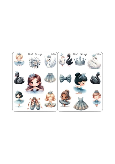 Mavi Balerin Sticker Seti 2 Sayfa 13x17 cm Defter Laptop Telefon Etiketi