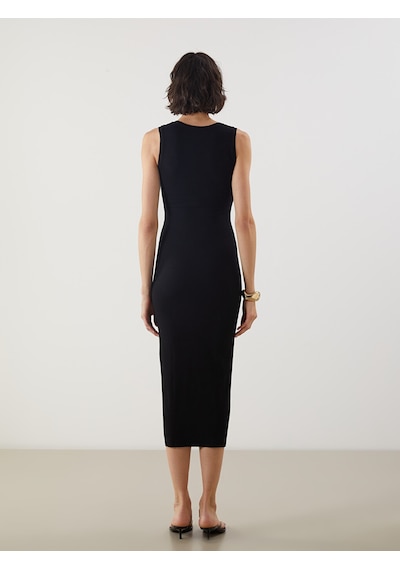 Lcw Vision Siyah U Yaka Dokulu Bodycon Elbise