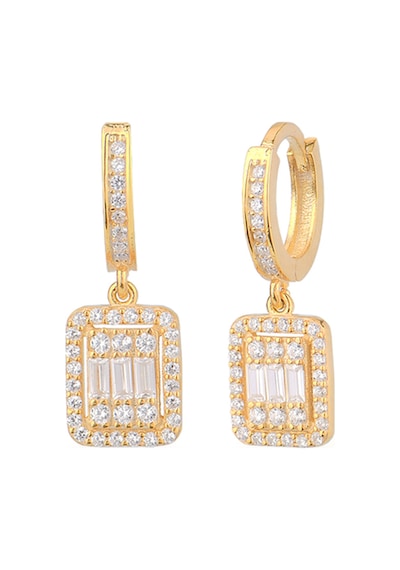 Cosar Sılver 925 Ayar Zirkon Taşlı Geometrik Şekilli Küpe Gold