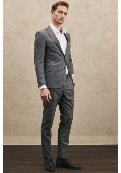 AC&Co / Altınyıldız Classics Ekstra Slim Fit Dar Kesim Mono Yaka Kareli Takım Elbise - 556336968 Gri