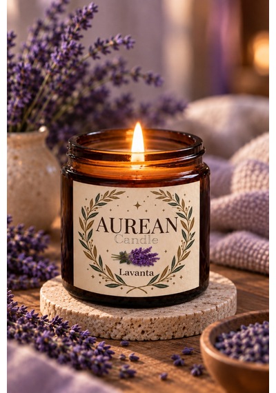 Lavanta Kokulu Mum 100 Cc Amber Cam Kavanoz Aromatik Dekoratif Mum Beyaz