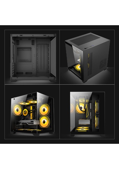 Atheron Eagle Panoramik Micro Atx Gaming Kasa 3x120mm Argb Fan 9 Port Pwm Argb Kontrolcü Temperli Cam Siyah