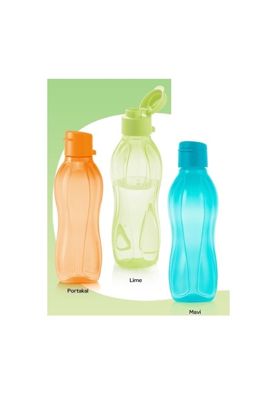 Eco Şişe Suluk 500 Ml 3 Lü Pratik Kapak Portakal Lime Mavi