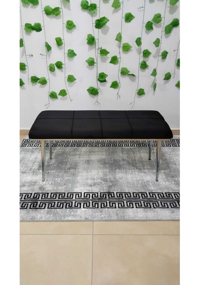Özcan Metal Metal Ayaklı Krom Siyah Bench Mutfak Salon Antre Yatak Odası Puf Bank Siyah