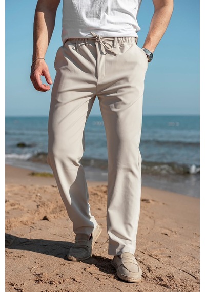 Madmext Bej Beli Lastikli Relaxed Fit Jakarlı Erkek Pantolon E6593