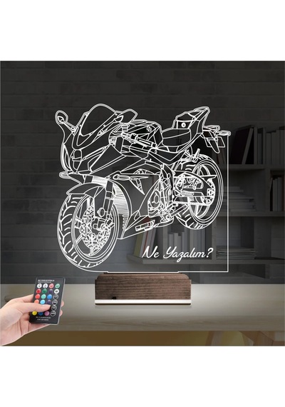Luvivia Motosiklet Yarış Motoru Kişiye Özel 3d Lamba - Masa Gece Lambası V2 Şeffaf