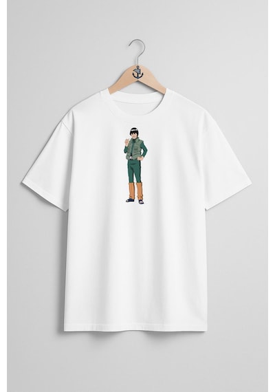 Oversize Might Guy Kakashi Hatake Naruto Uzumaki Göğüs Tasarımlı Unisex T-shirt Beyaz