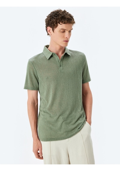 Koton Kısa Kollu Yarı Transparan Regular Fit Polo Yaka Tişört Haki 5sam10028mk Haki