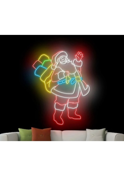 Noel Baba Figürlü Neon Tabela Çok Renkli
