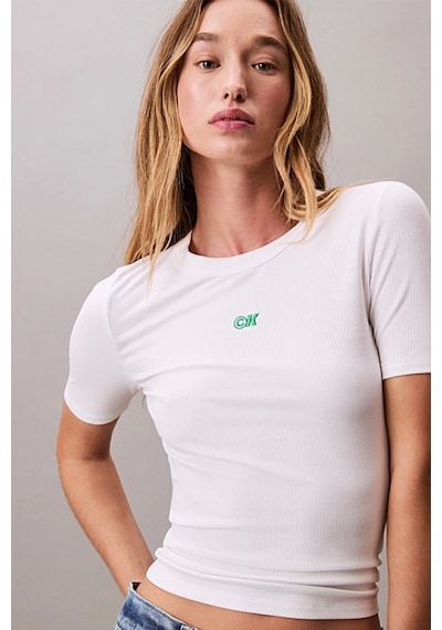 Calvin Klein Jeans Kadın Modal Fitilli Beyaz T-shirt Lv044c901g-yaa Beyaz