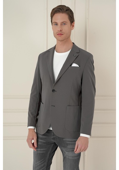 Efor Slim Fit Torba Cep Esnek Spandex Karışımlı Düz Koyu Haki Blazer Ceket C 696 Haki