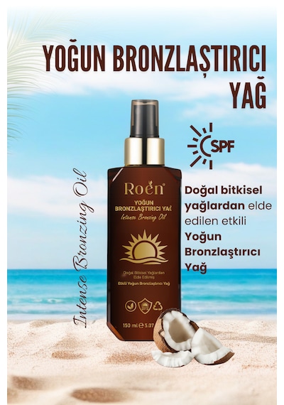 Yoğun Bronzlaştırıcı Yağ, Havuç Ve Hindistan Cevizi Içeren Güneşli Ve Güneşsiz Kullanım Spf15 150 Ml
