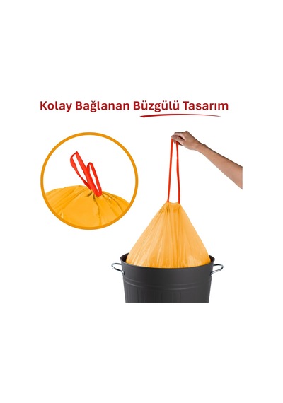 Koroplast Vanilya Kokulu Orta Boy Büzgülü Çöp Poşeti 15'li 55x60 Cm, Kolay Bağlanır Kokulu Büzgülü Orta Boy