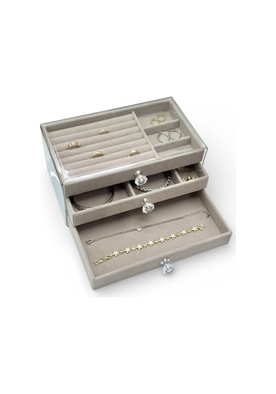 Akyüz Dekor 3 Çekmeceli Takı & Bijuteri Organizer Kutusu 10x23x13 Gri Diğer