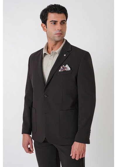 Slim Fit Torba Cep Esnek Pamuklu Kahverengi Ceket C 754