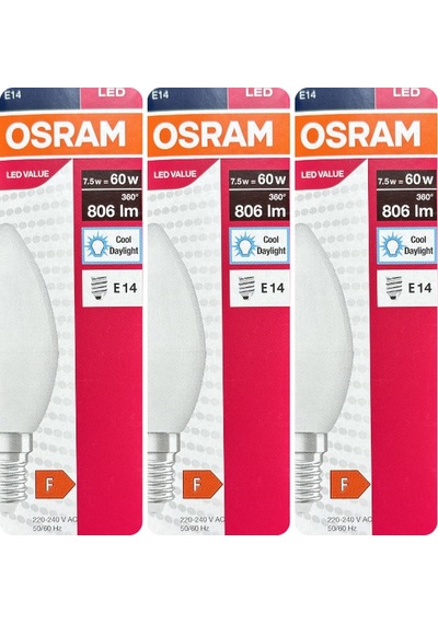 3 Adet Ledvance 7,5w Beyaz Işık 6500k E14 Duylu İnce Duy Led Ampul