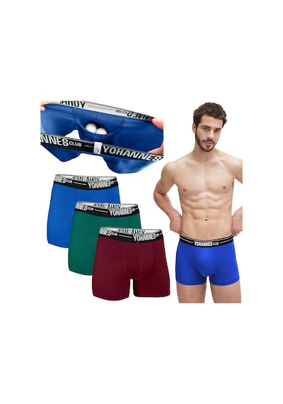 Yohannes Club, Erkek Özel Keseli Pamuklu Boxer, Renk Seçenekli, 3'lü Paket, Bordo,yeşil,mavi Bordo - Mavi - Yeşil