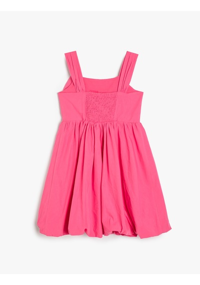 Koton Fiyonklu Elbise Askılı Kare Yaka Balon Etek Pembe 4skg80192aw Pembe