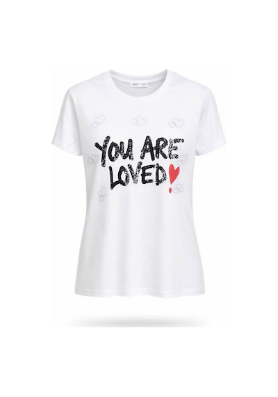 Kadın Beyaz You Are Loved Baskılı %100 Pamuk Tişört Beyaz