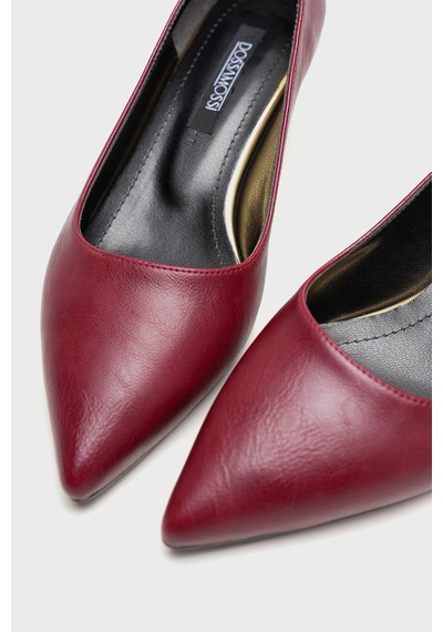 Alewomen Bordo Deri 5 Cm Alçak Topuk Doss Sivri Burun Stiletto Kadın Ayakkabı Bordo