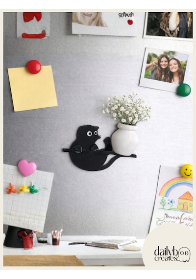 Kedi Bıyığı Toplayıcı Magnet-vazolu Buzdolabı Süs-2 Renkli Kedi Bıyığı Biriktirme Magnet Siyah