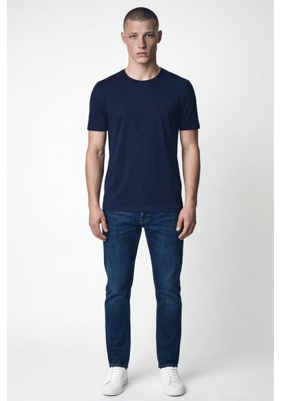 Giotelli Erkek Lacivert Dar Kesim Slim Fit %100 Pamuk Bisiklet Yaka Tişört