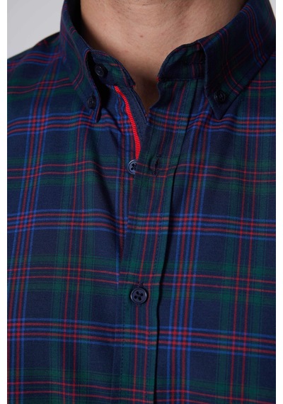 Tudors Slim Fit Uzun Kollu Düğmeli Yaka Kareli Pamuklu Kolay Ütü Erkek Gömlek-30921-çok Renkli Çok Renkli