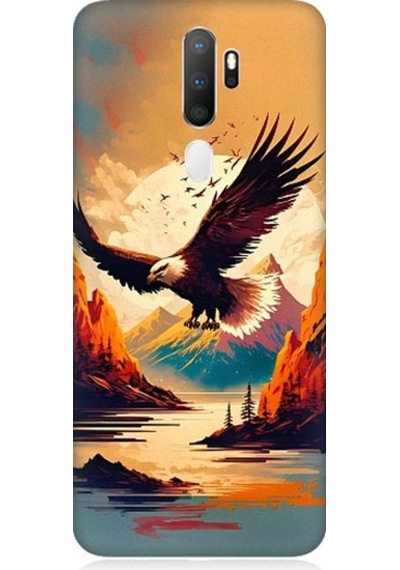 Oppo A5 2020 Uyumlu Uçan Siyah Beyaz Kartal Desenli Silikon Kılıf