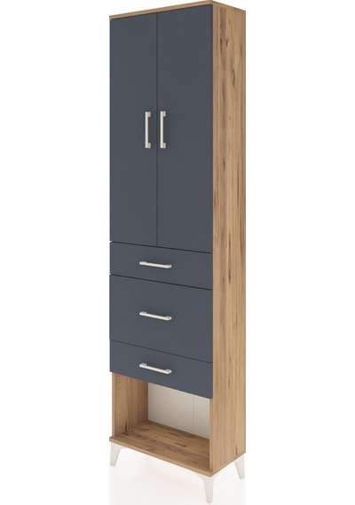 Arges Dolap 2 Raflı 3 Çekmeceli Tek Askılı 60x30x221 Çam-antrasit Atlas Çam