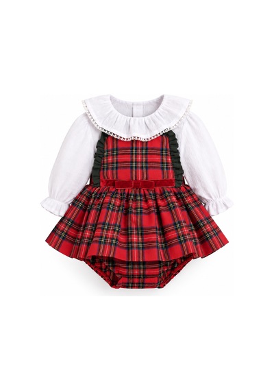 Babyhola Ekose Desen Salopet Etekli Body Ve Fırfırlı Gömlek %100 Pamuk Kız Bebek Yılbaşı Takımı Kırmızı Babyhola Ekose Desen Salopet Etekli Body Ve Fırfırlı Gömlek %100 Pamuk Kız Bebek Yılbaşı Takımı Kırmızı
