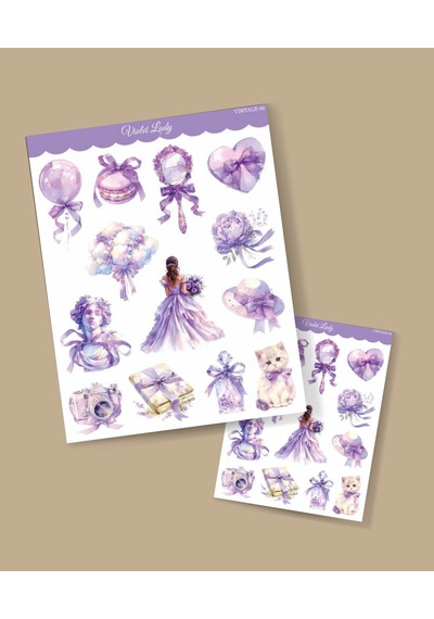 Journal Süsleme-mor Lady- Ajanda Defter Süsleme-violet Lady-vintage Sticker Set Mat Kağıt - 2li Etiket Seti Sarı