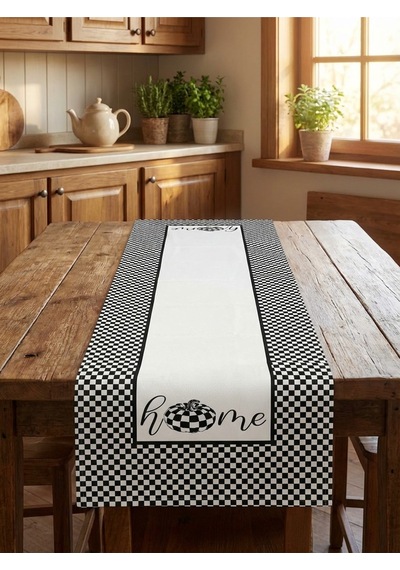 Home Desenli Desenli Runner & 4 Lü Yuvarlak Supla Takım Siyah-beyaz
