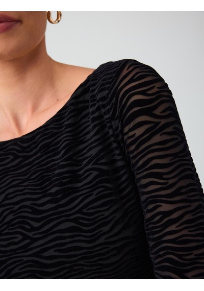 Jimmy Key Siyah Zebra Desenli Kayık Yaka Kısa Mesh Elbise 6ww069376900