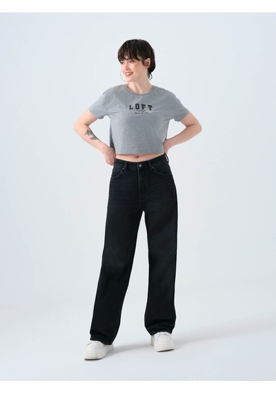 Loft Long Crop Gri Kadın T-shirt Lf2038988 Gri