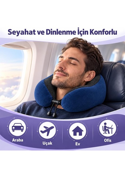 Tr Seyahat Boyun Yastığı - Hafızalı Köpük, 360 Destekli, Ortopedik Seyahat Yastığı - Ayarlanabilir Çene Des