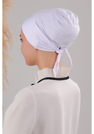 Melodi Scarf Tesettür Geçmeli Bağcıklı Viskon Likralı Bone Beyaz Beyaz