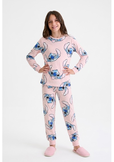 Minipomes Cartoon Print Pamuklu Çocuk Pijama Takım Pembe