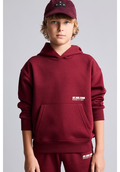 Defacto Regular Fit Kapüşonlu Baskılı Kanguru Cepli Kalın Kumaş Sweatshirt Erkek Çocuk H9682a826wnbr248 Bordo-br248