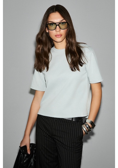 Grımelange Colena Kadın Organik Pamuklu Bisiklet Yaka Oversize Fit Kısa Kollu Gri T-shirt Gri