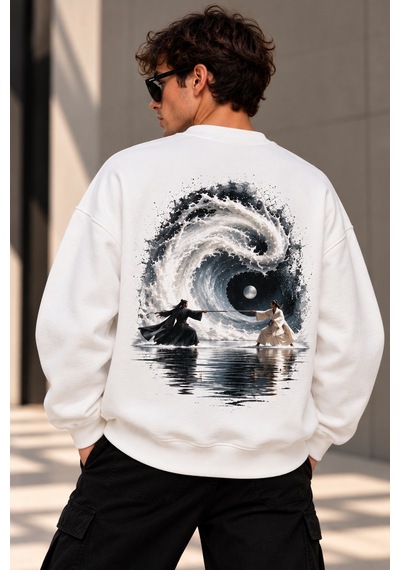 Gıovera Black Statement Erkek Beyaz Premium Oversize Sweatshirt