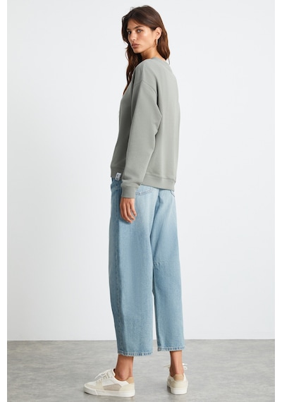 Grimelange Maıja Kadın Bisiklet Yaka İçi Polarlı Oversize Fit Basic Açık Haki Sweatshirt Açık Haki