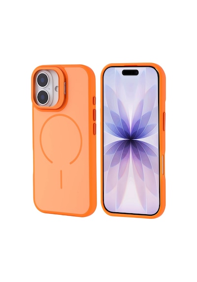 Zore İphone 17 Kılıf M-safe Şarj Özellikli Kamera Standlı Ogaa Notron Kapak - Turuncu