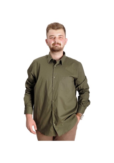 Mode Xl Büyük Beden Gömlek Ukol Cep Lycra Poplin 20350 Haki 001