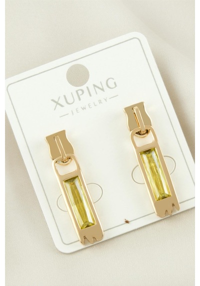 Xuping - 549 - Fermuar Zirkon Taşlı Lüks Çelik - Nazblsmm - Küpe Sarı