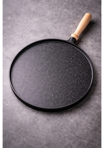 TerraStone 36 cm Granit Gözleme Bazlama Tavası – Yapışmaz Büyük Boy Saç Tava, Ahşap Saplı