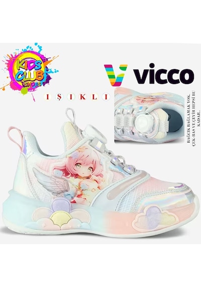 Vicco Yusi Akıllı Bağcıklı Işıklı Ortopedik Çocuk Spor Ayakkabı Gümüş