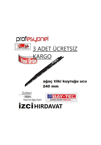 Bay-Tec Ağaç Tilki Kuyruğu Ucu Kemik Testeresi Ucu 240 MM 3 Adet
