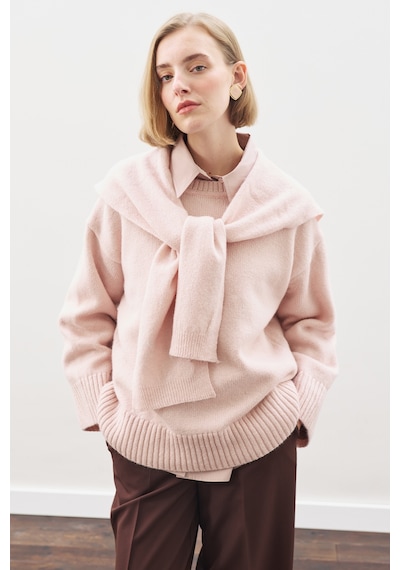 Manuka Kare Yaka Bağlamalı Triko Atkı Pembe Pembe